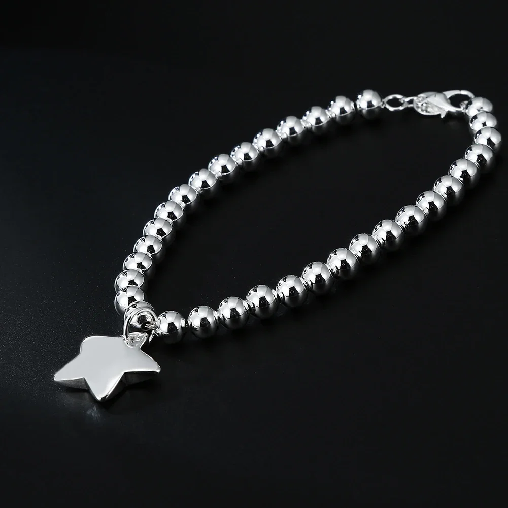 

Fashion Designer 925 Sterling Silver 4MM Bead Chain Star Pendant Bracelets for Women Party Wedding Accessories Jewelry Gifts