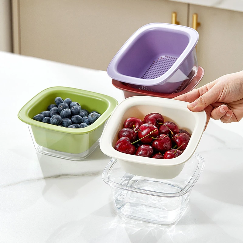 Creative Cute Thickened Double Layer Mini Drain Basket Multi-functional Household Fruit Snack Storage Basket Kitchen Accessories