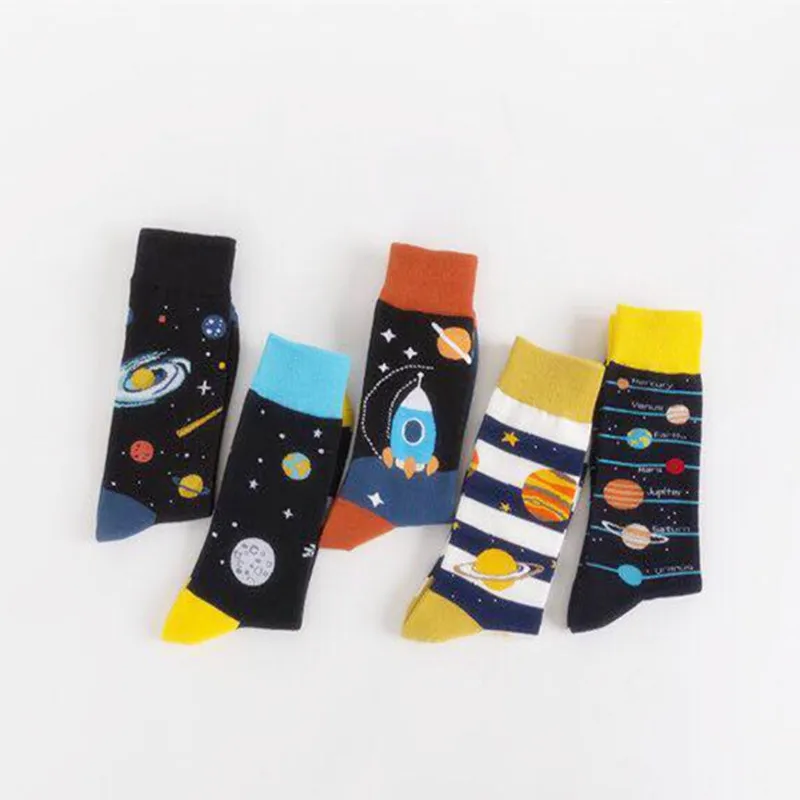 

Cotton Socks Men Harajuku Cool Space Astronaut UFO Fashion Skateboard Crew Long Tube Female Socks Dropshipping