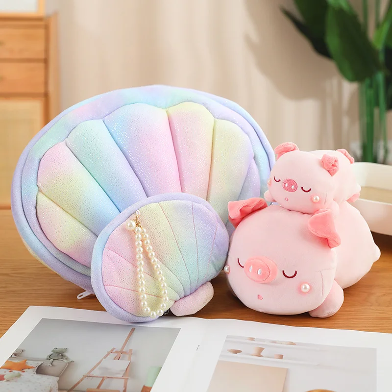 

Creative Pearl(pig）Simulation Shell Plush Pillow Soft Stuffed Toys Cartoon Pink Ling Piggy Doll Sofa Cushion Decor for Kids Gift