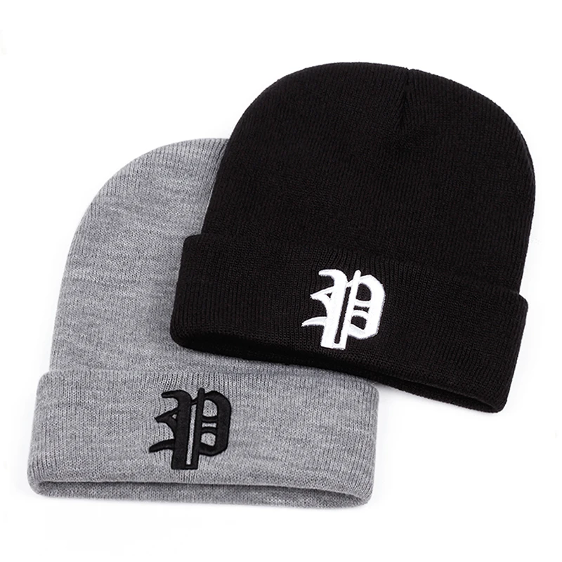 2026 New Creative Knitted Hat Gothic Alphabet IP Embroidered Bean Hat Autumn and Winter Casual Windproof Warm Hat Borderless Hat
