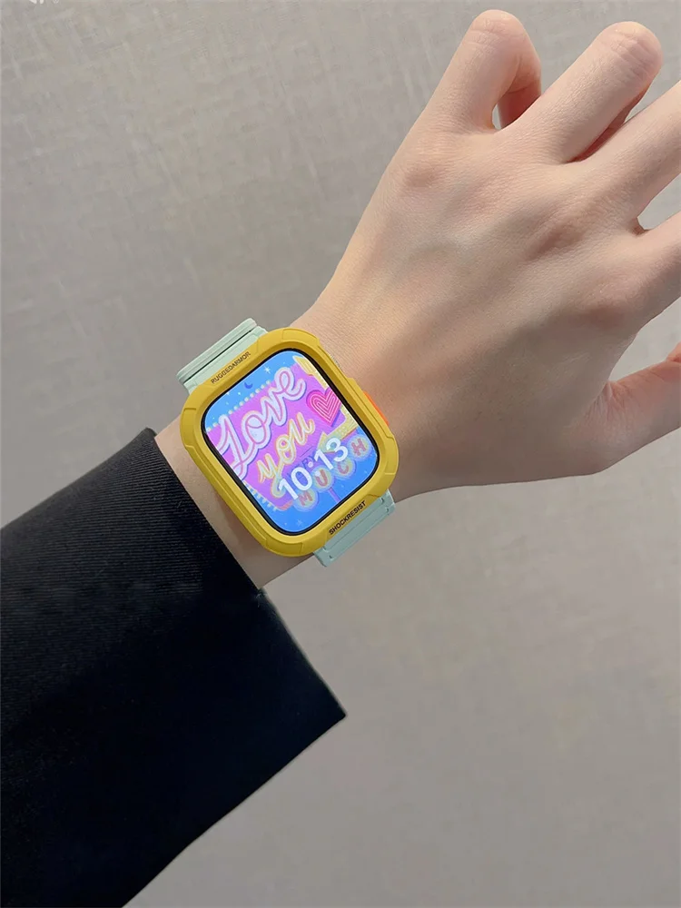 Correa magnética de silicona y funda para Apple Watch, banda de reloj de 49mm, 45mm, 44, 41, 42, serie 9, 8, 7, SE, 6, 5, 4