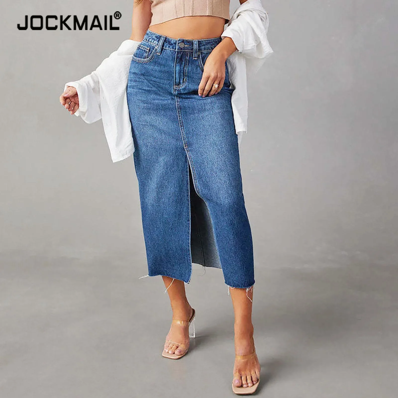 

Women's Split Denim Skirt Minimalism Denim Skirts For Women Streetwear High Wasit Split Jean Skirt Female Long Skirt Fashion Ski