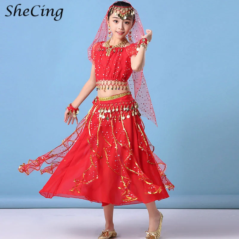 Arabic Princess Jasmine Belly Dance Costume Outfit for Girls Kids Stage Performance Party Wear Set Halloween Cosplay Carnival