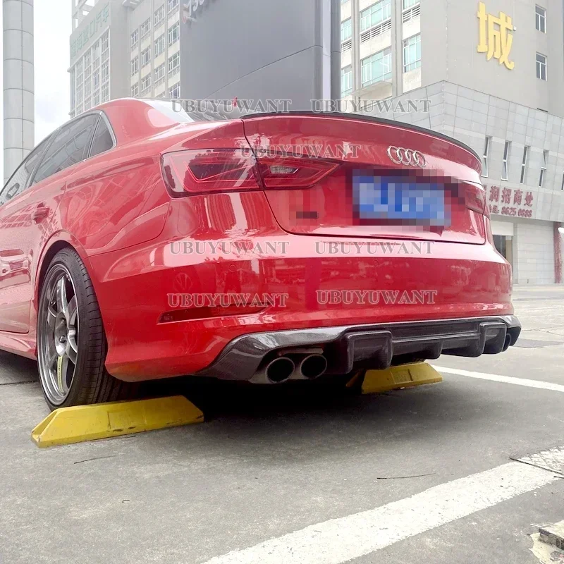 For Audi A3 Standard / S-Line Sedan 2017 2018 2019 Real Carbon fiber GLOSSY BLACK Rear Bumper Diffuser Lip Spoiler