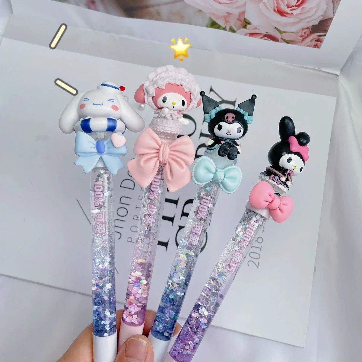 Hello Kitty Manual Cartoon Doll Quicksand Black Gel Pen Replaceable Refill Cute Good Looks Creativity Student Stationery Gift