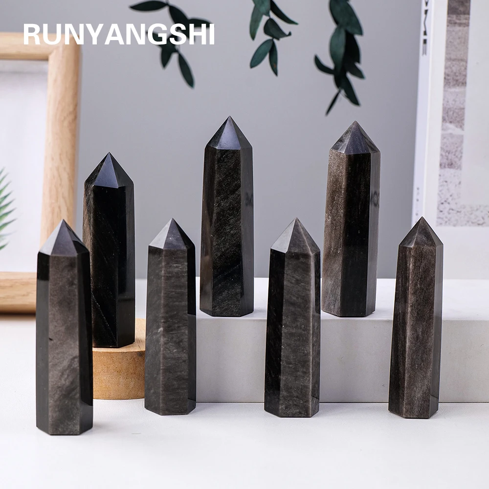 Pointe de cristal d'obsidienne dorée naturelle, artisanat de charbon de table, décor d'aquarium de pièce, décoration de la maison, 1PC