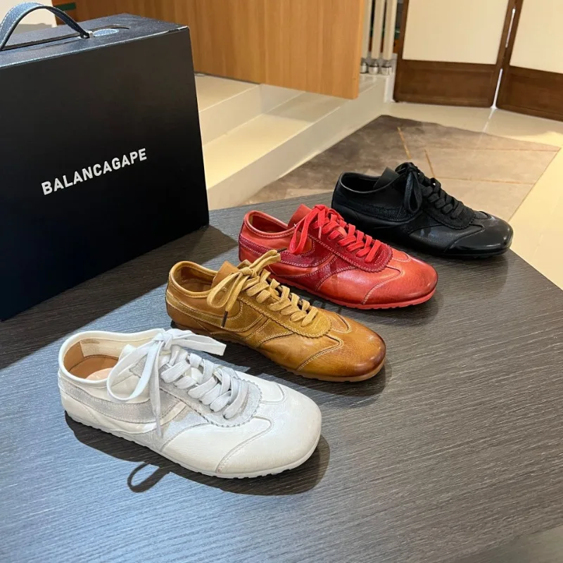 

Spring New Cowhide Versatile Lightweight Sports Little White Shoes Popular Leather Retro Thin Women's Casual Sneakers Ins Luxury