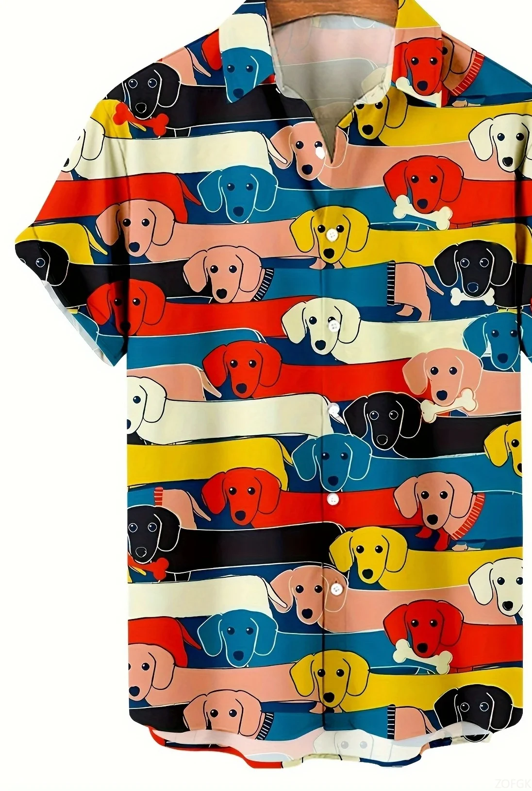 قميص صيفي للرجال بنمط كلب كرتوني بأكمام قصيرة وطية صدر مطبوعة ثلاثية الأبعاد لقضاء العطلات الصيفية في هاواي #4