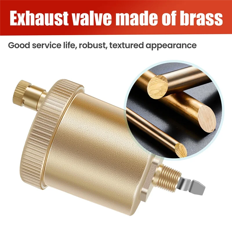 PORK-Automatic Air Vent Valve Kit, 1/8 Inch Automatic Air Bleed Vent, Compact Brass Automatic Float Valve