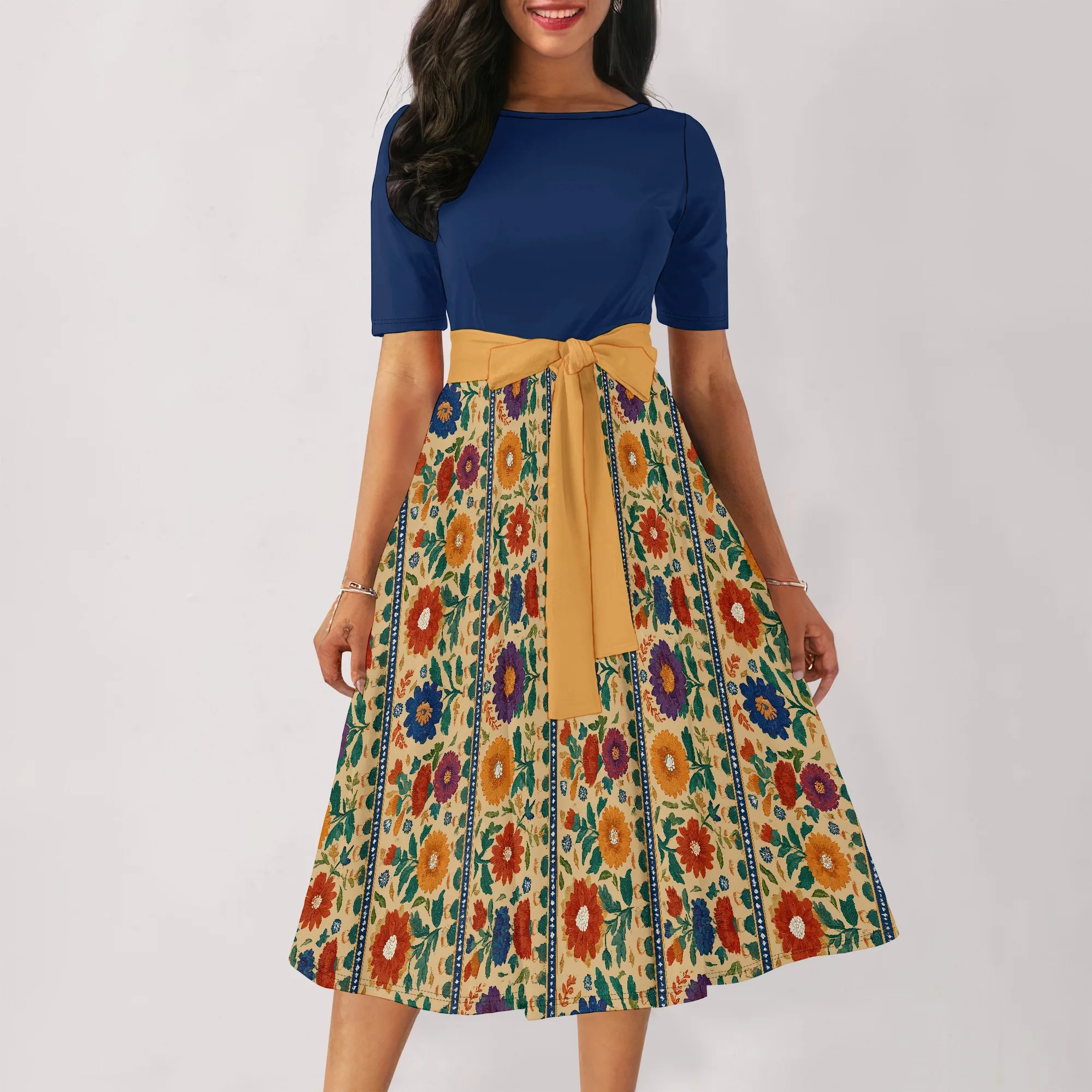 Robes de cocktail pour femmes, robe d'église formelle à manches 3/4 pour invités de mariage vintage, été 2025