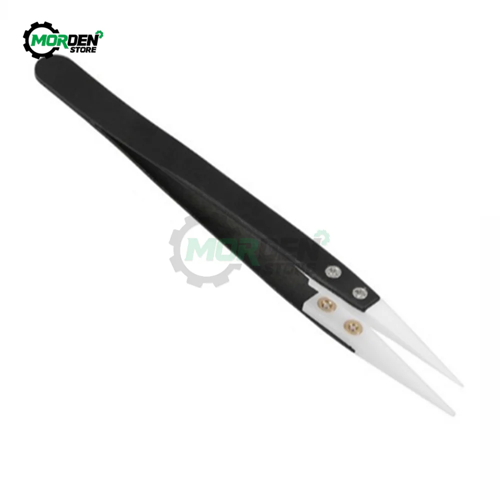 Stainless Steel Ceramic Tweezers Heat Resistant Non Conductive Ceramic Pointed Tip Hand Tools for Industrial Tools