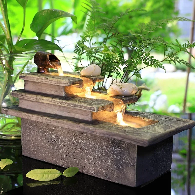 Desktop Water Fountain Humidifier Living Room Office Decor Feng Shui Aesthetic Indoor Waterfall Design Gift European Style