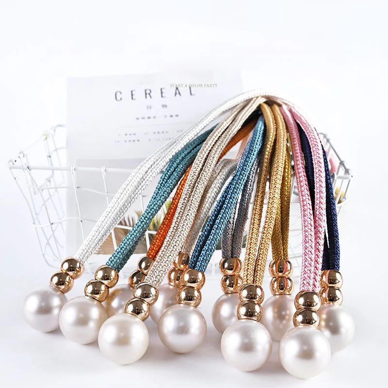 2pcs Pearl Curtain Tiebacks, Curtain Pearl Tiebacks, Decorative Fixings, Rope Curtain Tiebacks No Punch Adjustable Pull-outs