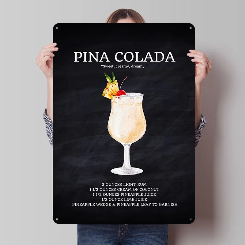 Pina Colada Cocktail Rezept Blechschild Poster Personalisierte Retro Wandkunst Vintage Metallschilder zur Raumdekoration Heim Wanddeko