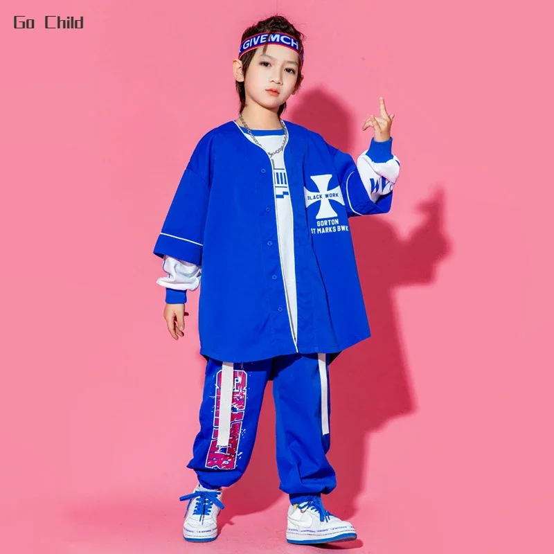 Hip Hop Boys Fashion Baseball Jacket Cargo Pants Girls Streetwear Sport Coat Children Jazz Clothes Set Kids Street Dance Costume