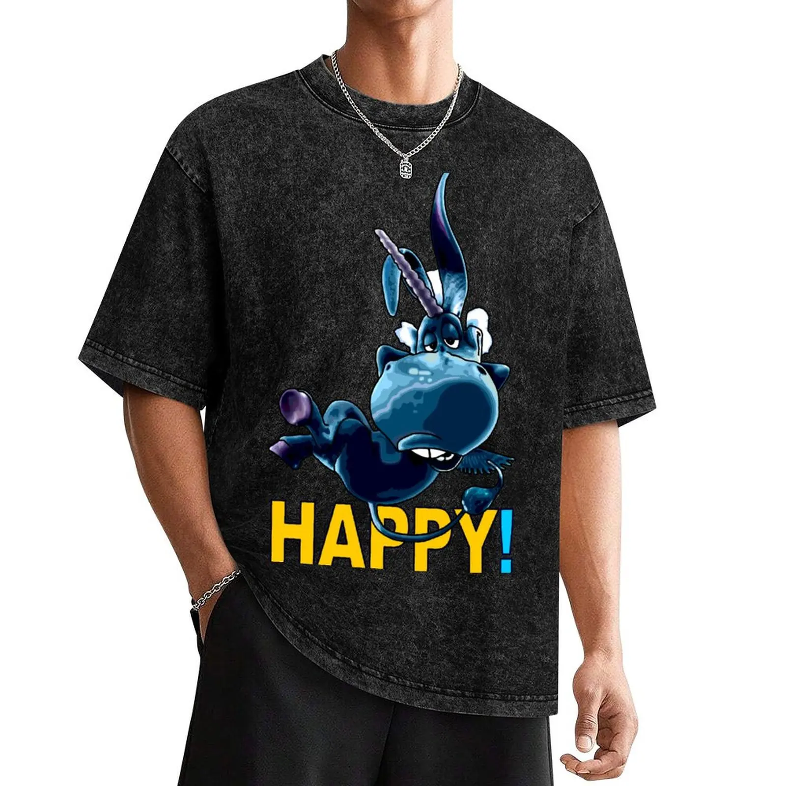 

Blue Unicorn is Happy T-Shirt animal prinfor boys anime tshirt man clothes summer shirt mens graphic t-shirts big and tall