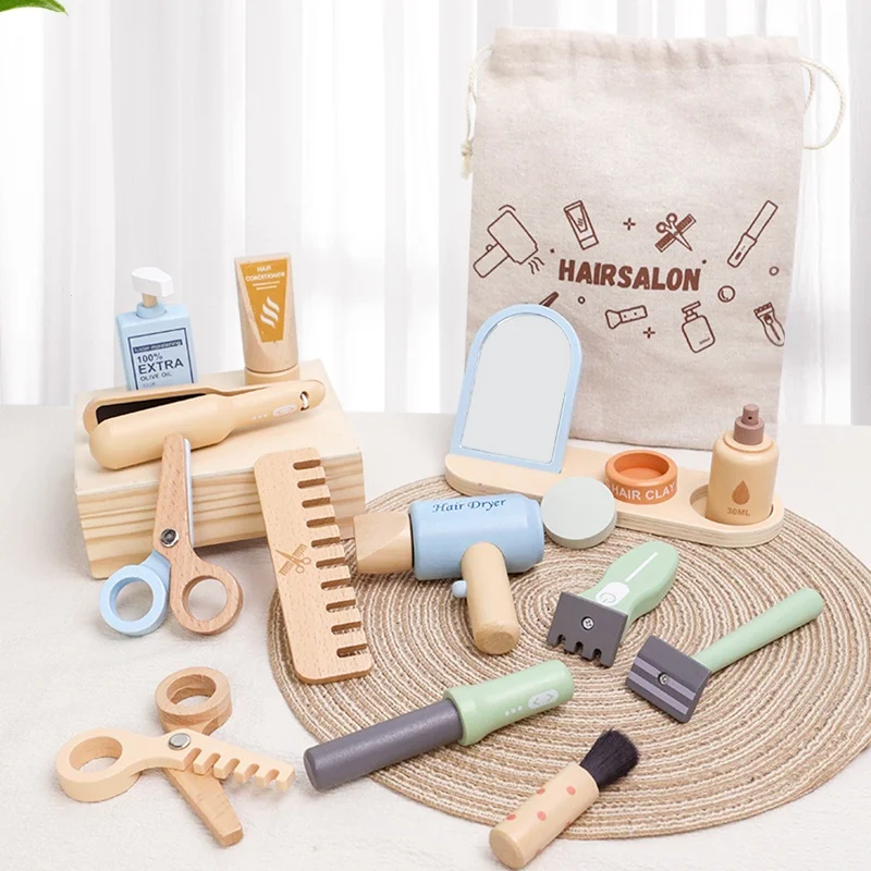 Ensemble d'outils de maquillage de coiffure en bois, jeu de rôle pour enfants, jouets et cadeaux pour bébés