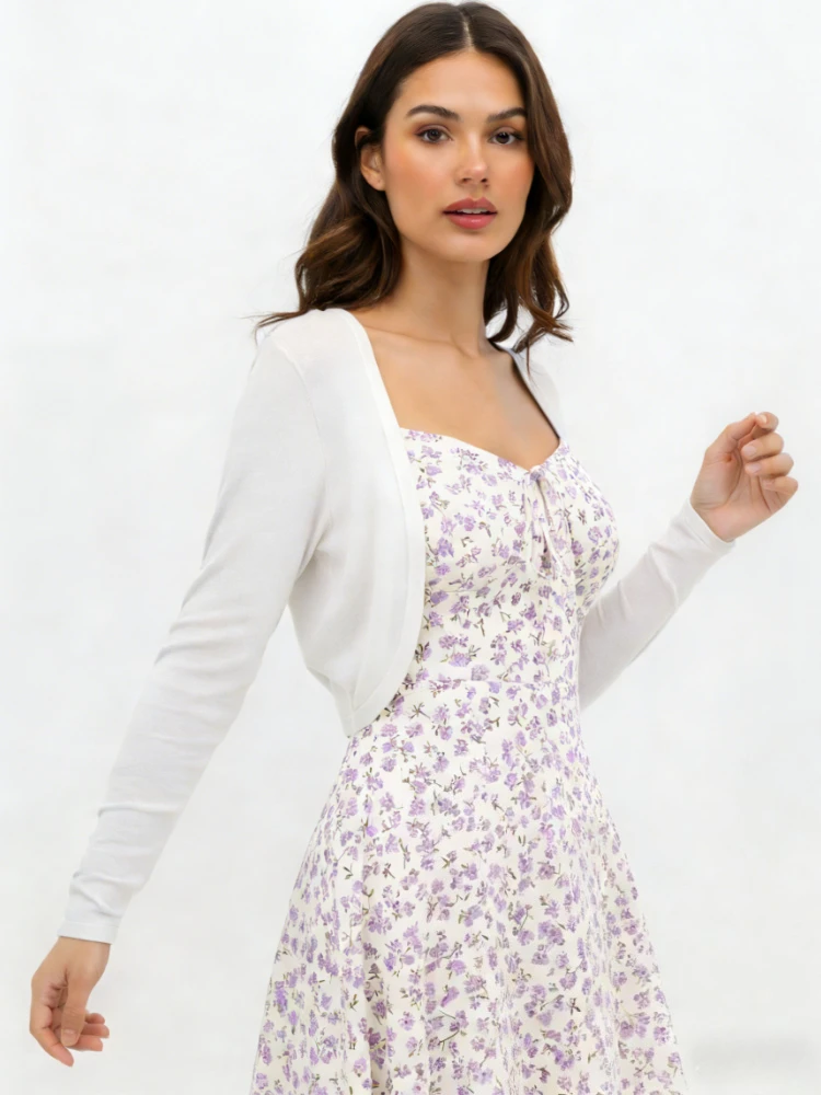 AOSSVIAO 2026 Summer Elegant Solid Women Cardigan Coat Short Sleeve Korean Thin Knitted Shirt Female Y2K Cropped Top Outwea view 5