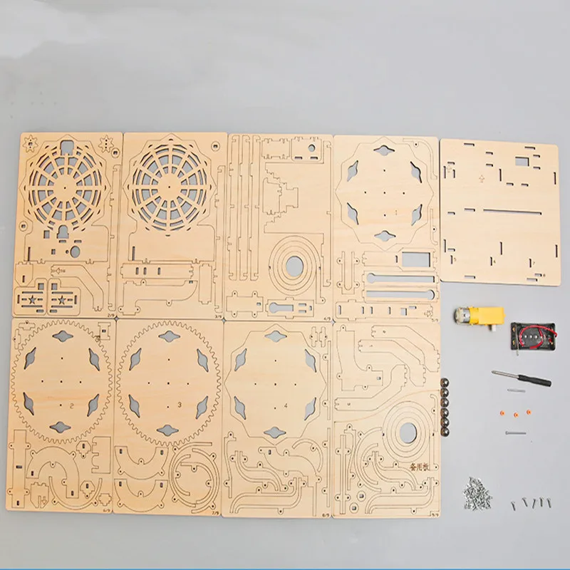 DIY 과학 제작 나무 전기 트랙 볼 장난감, 어린이 3D 수제 빌딩 블록 조립 퍼즐 선물 펜던트