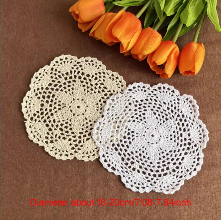 18Pcs Mix color 20cm Crochet Placemat Round lace cotton table place mat Doilies Colorful Vintage Doilies cup mug pads decro