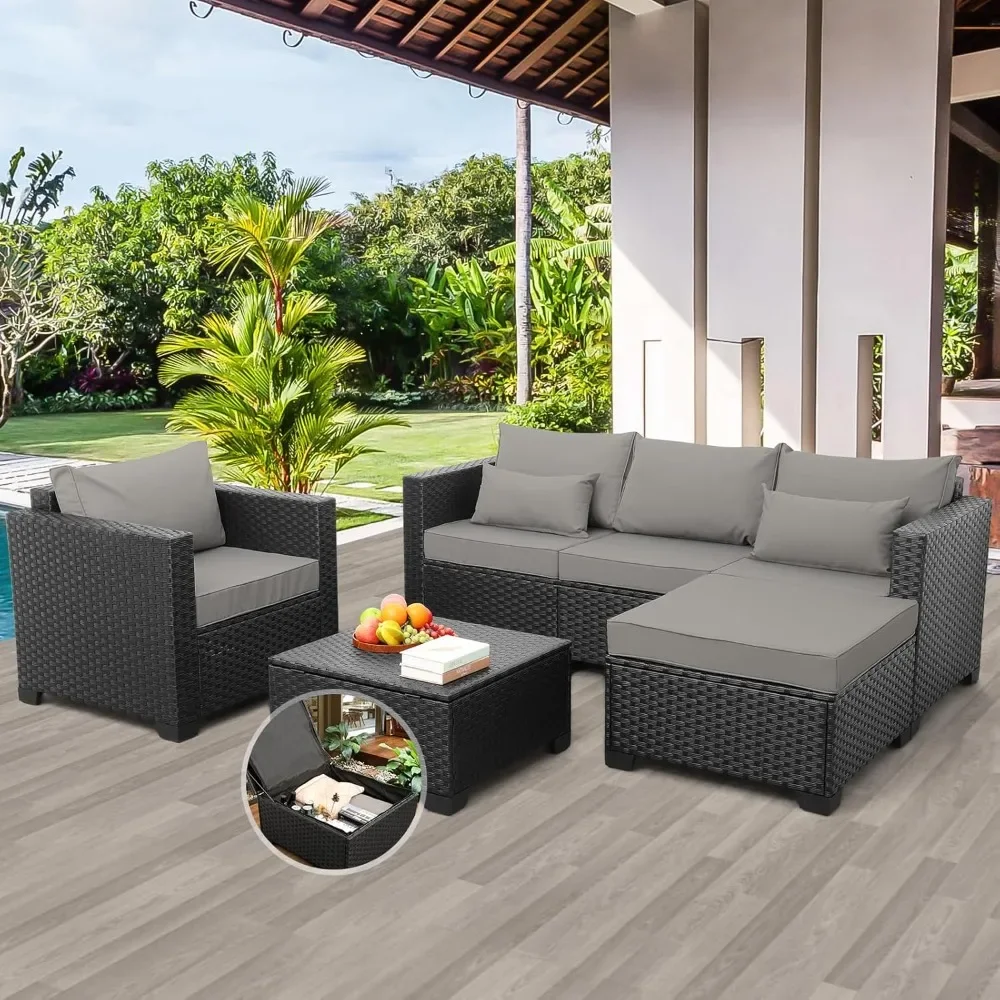 

Wicker Patio Furniture Outdoor Couch 4 Pieces Patio Furniture Set Outdoor Sectional with Patio Chair and Lining Outdoor Storage