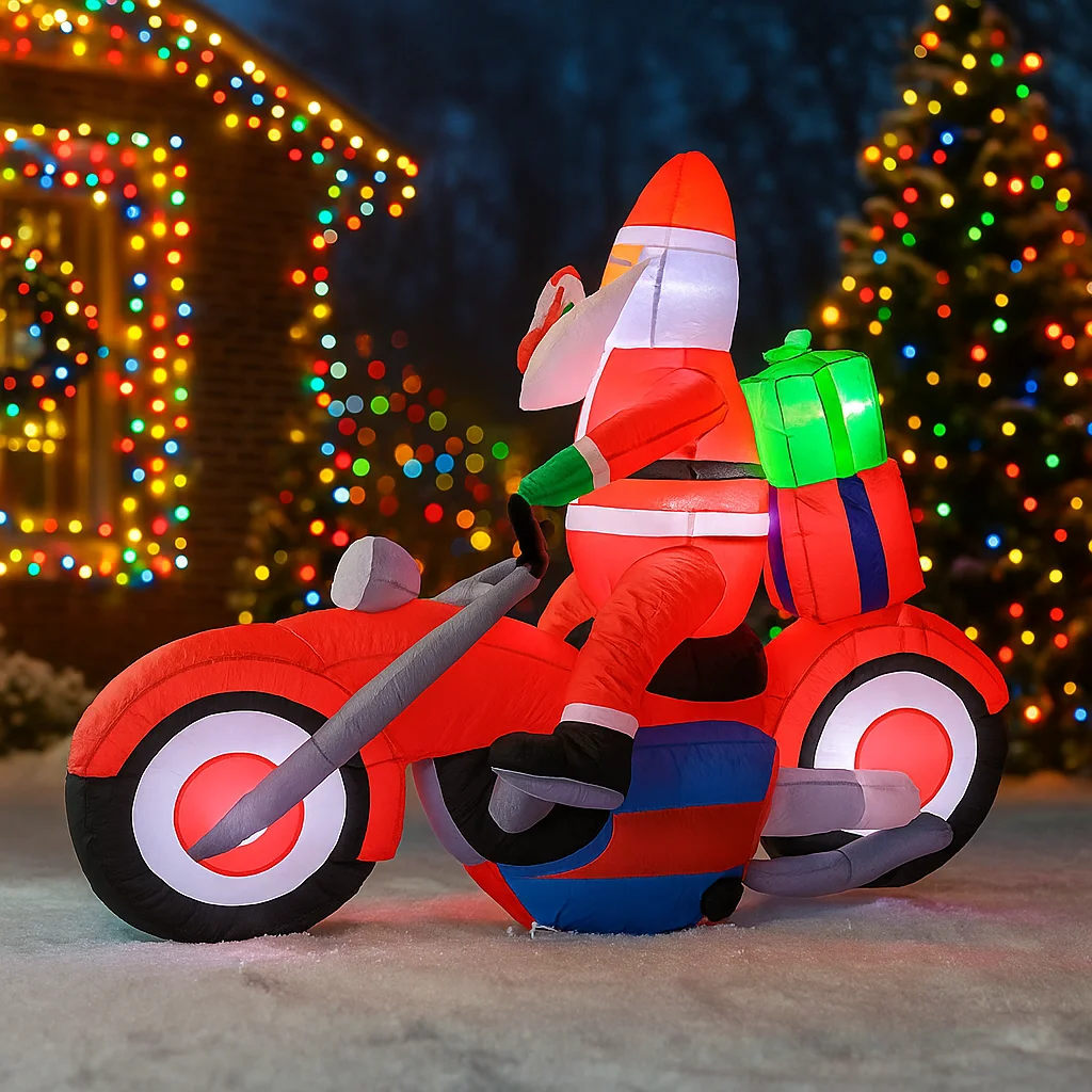 6FT Christmas Decorations Inflatable Santa Claus Motorcycle Toys Home Yard Ornaments with LED Decor Christmas Outdoor Decor Toy