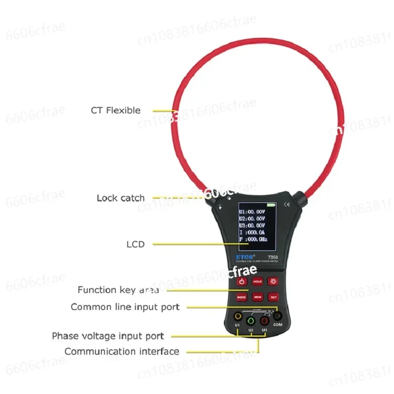 0.0A ~ 6000A Large Coil Flexible Clamp Power Meter Three Phase Sequence Voltage Leakage Current Frequency Tester