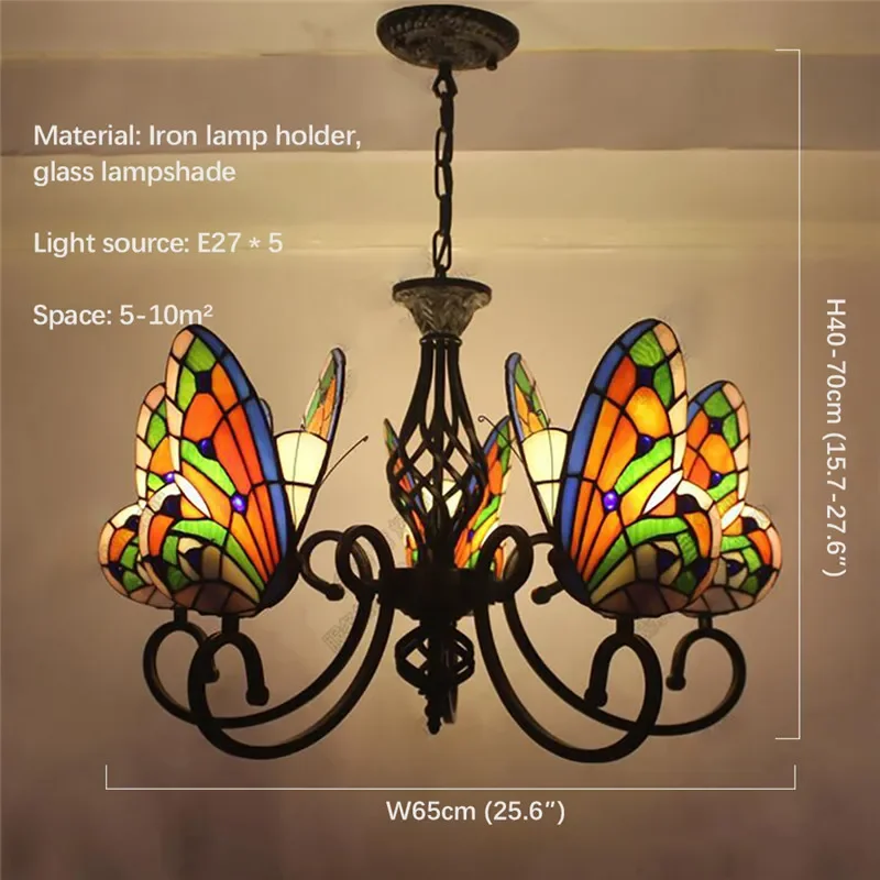 OULALA-Lustre Papillon Tiffany LED Vintage, Lampe Suspendue Créative en Verre, Décoration pour la Maison, Salon, Chambre à Coucher, Hôtel