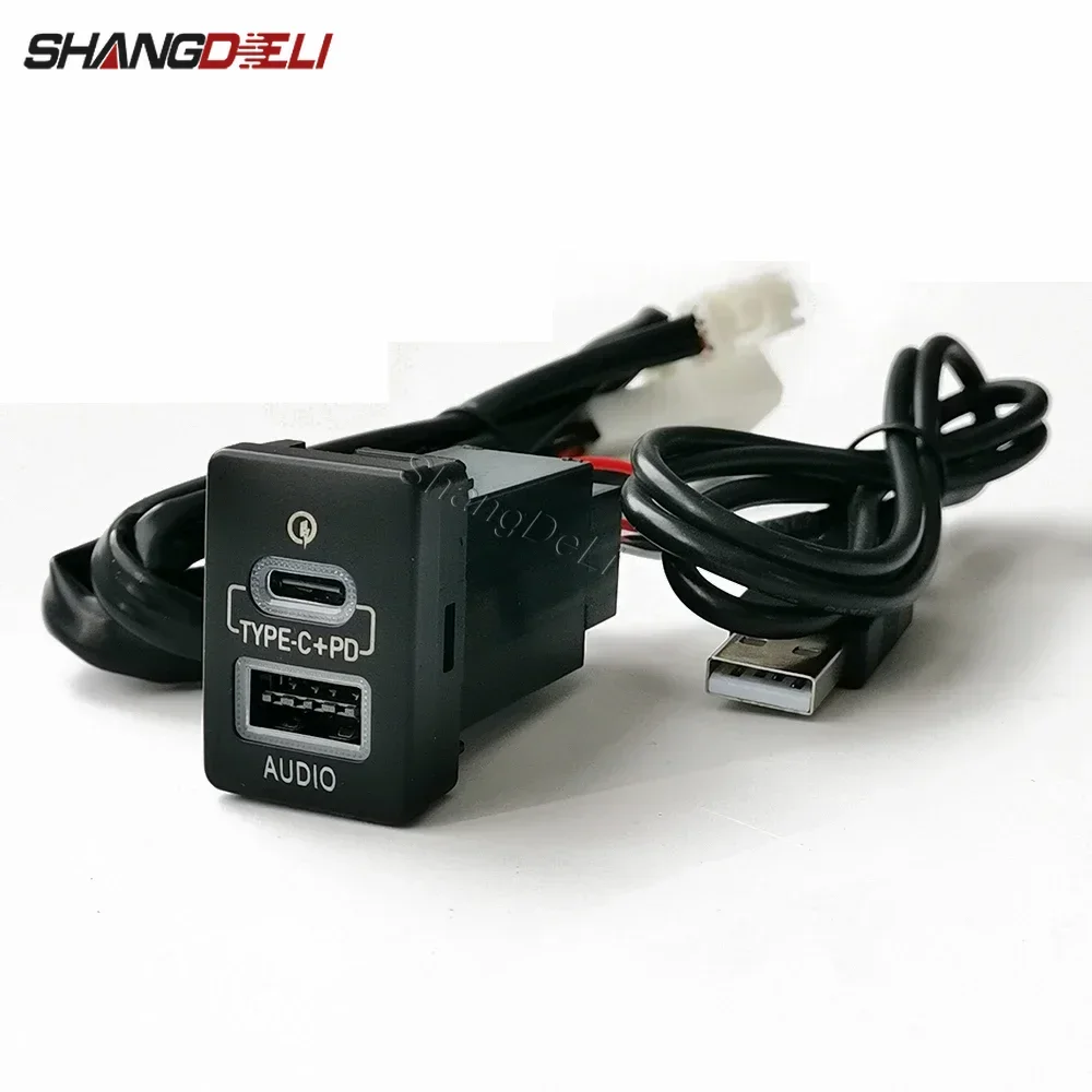 Car USB QC3.0 Quick Charger Input Adapter Audio Socket For Toyota Camry 50 Prius Corolla Land Cruiser PRADO RAV4 Auris 2007-2018