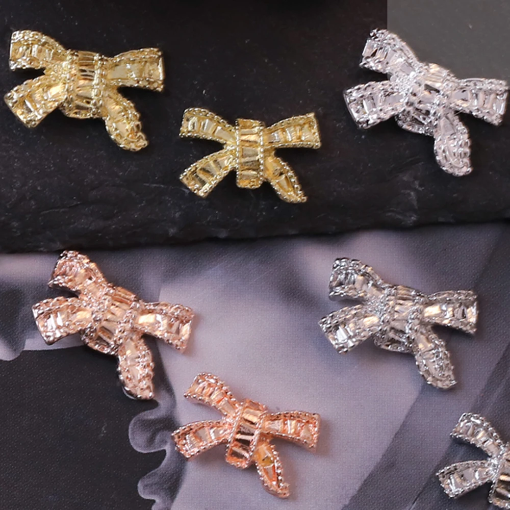 10pcs 3D Japanese Bowknot Nail Art Parts 3D Alloy Metal Ribbon Bows Nail Decor Parts DIY Luxury Silver Alloy Nail Parts