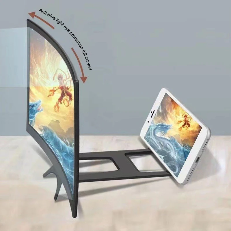 【12 Inch Large Screen 3D HD Amplifier Curved Screen Mobile Phone Screen Magnifier Smartphone Video Amplifier Stand Holder】