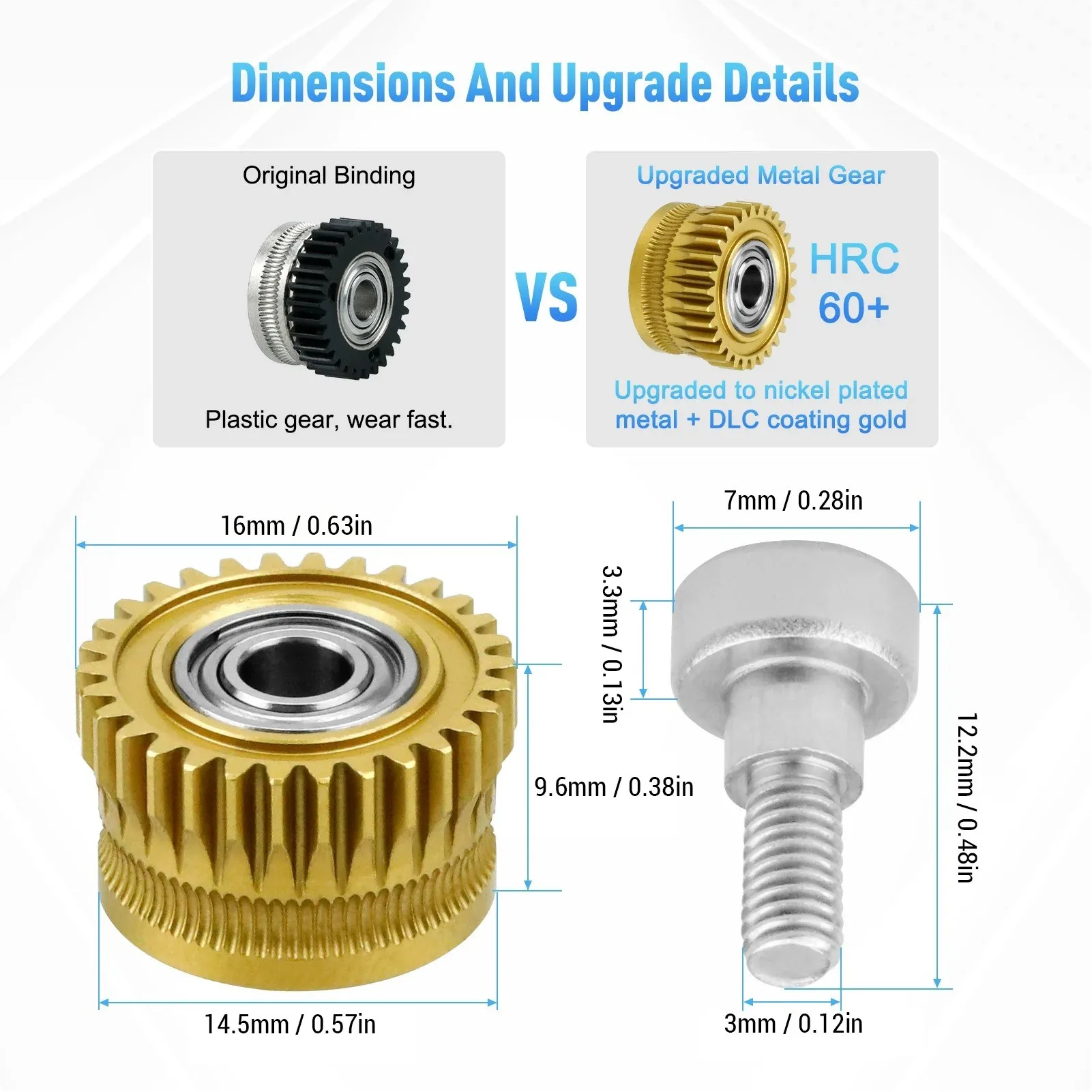 2Pcs Motor Extruder Gears All Metal Filament Drive Hardened Steel Plating for K1/K1C/K1 MAXimum 3D Printer Accessories Parts