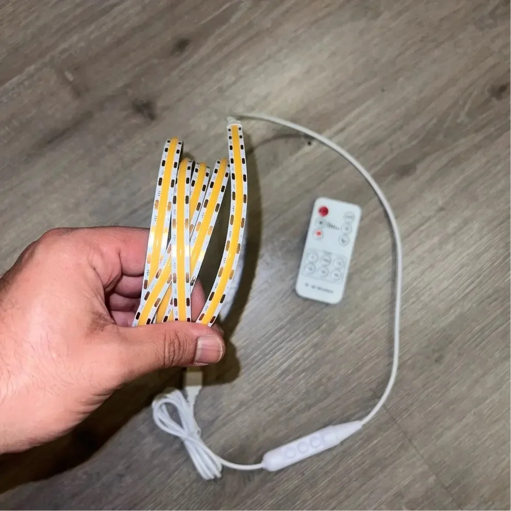 

Iyas alsaif - 3M 5V USB COB Светодиодная лента с кабелем и пультом дистанционного управления Теплый белый 3000K Линейная регулировка яркости 8 мм 480 светодиодов/м RA90