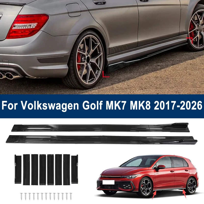 For VW Golf MK7 MK8 2017-2026 2018 Car Side Skirt Splitters Extended Side Spoiler Sport Body Kit Bumper Lip Modified Parts 8Pcs