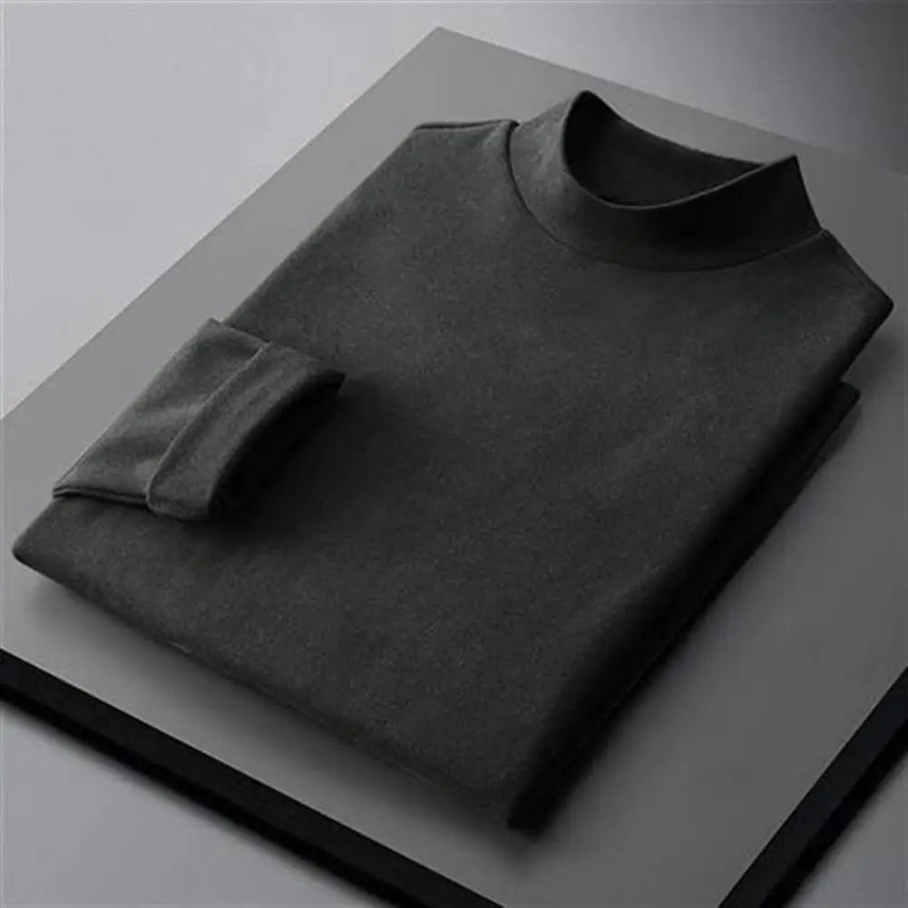 Soft Men Base Shirt Half High Collar Long Sleeve Plush Men Top Breathable Spring Thermal Shirt Simple Male Slim Pullover Top