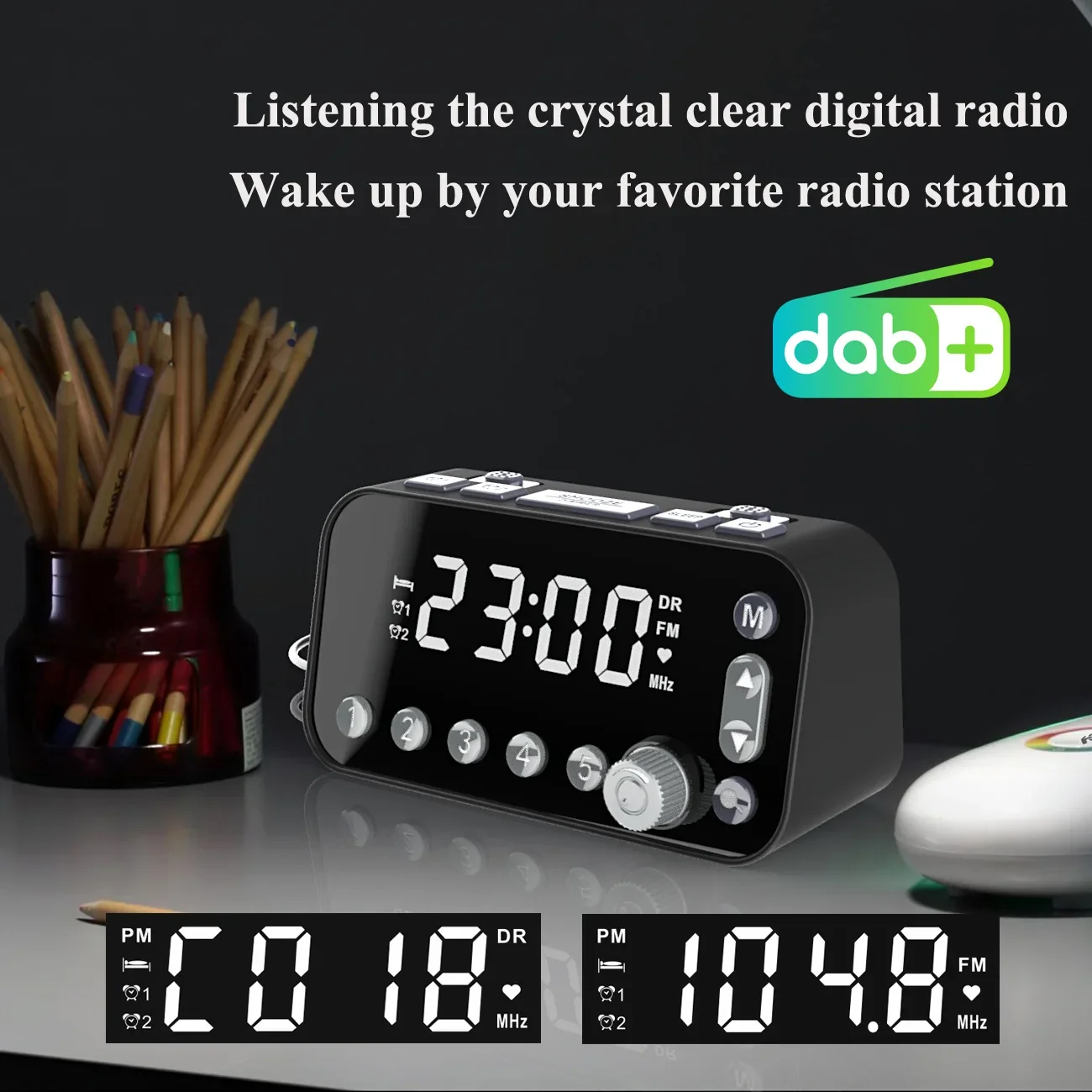 Digital Alarm Clock Dab Fm Alarm Clock Radio, Dual Usb Charging Port Lcd Display Backlight Adjustable Clock