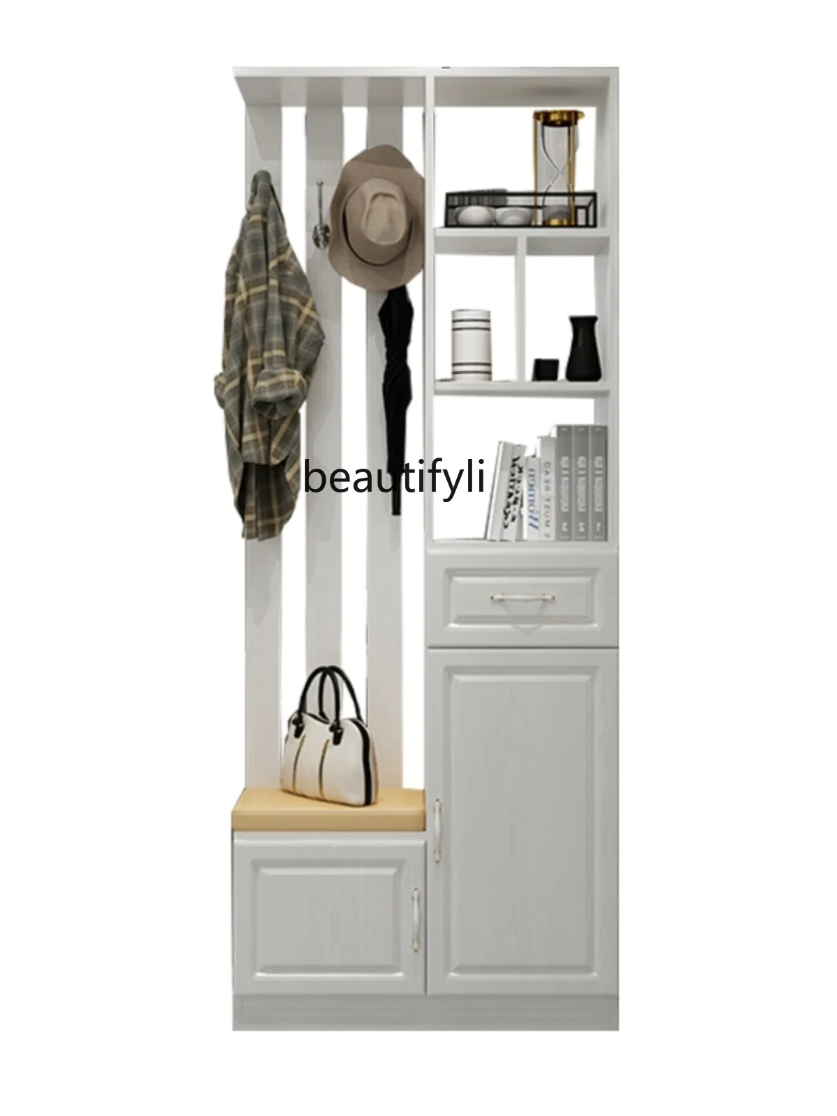 Home Shoe Cabinet with Stool Clothes Rack Integrated Lobby Hallway Screen Curio Cabinet