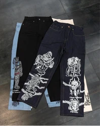 Hip Hop Punk Rock Graphic Print Baggy Jeans Streetwear Jeans Y2K Black Pants Mens Womens High Waist Wide Leg Trousers Clothing