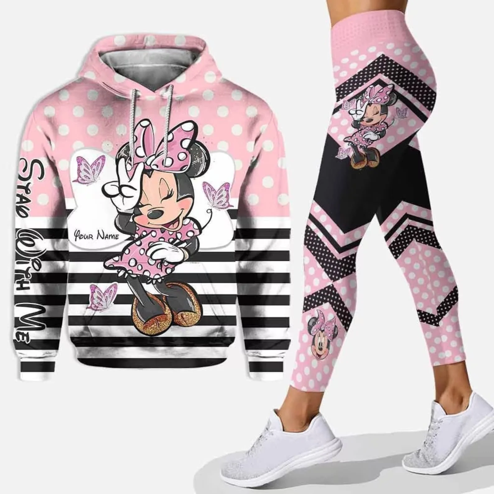 Custom Name Cute Minnie 3D Hoodie and Leggings Set For Women's Disney Yoga Pants Sweatpants Fashion Casual Leggings Track Suit