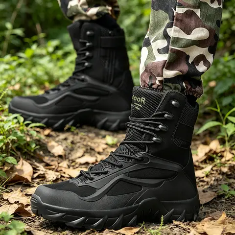 Outdoor High-Top Boots Non-Slip Men Motorcycle Boots Tactical Special Forces Field Man Shoes Lightweight Men's Outdoor Casual Hiking Boots