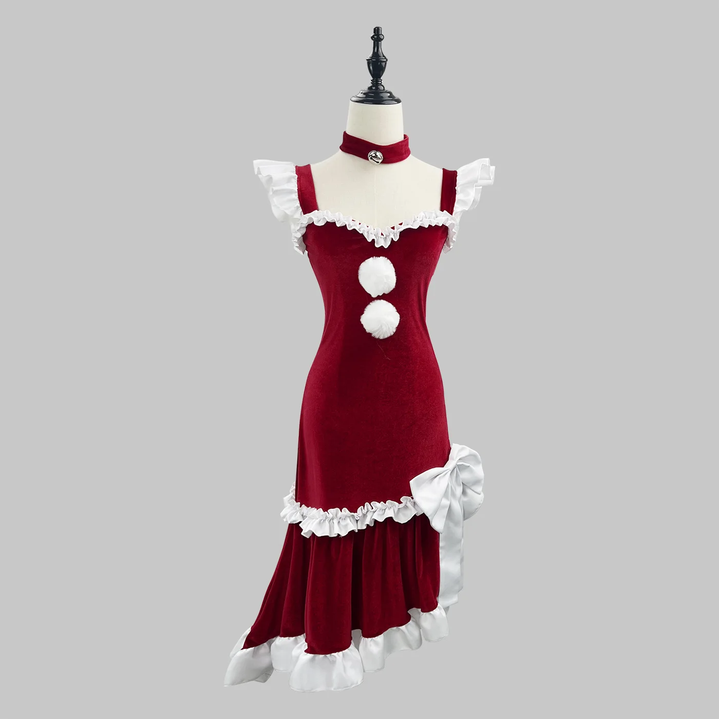 S -5XL Sexy Sheath Silp Christmas Dress Costume Cosplay Claret New Year Dress Suit for  Halloween Christmas Party Costume