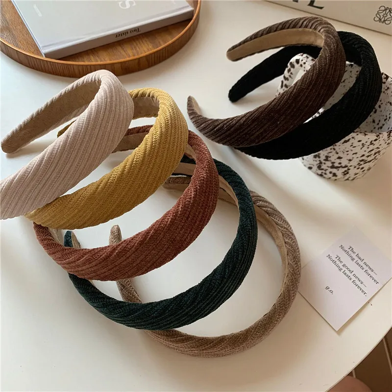 

Autumn Winter Warm Corduroy Hairbands Wide Edge Sponge Korean French Retro Pressed Hair Advanced Color Headbands