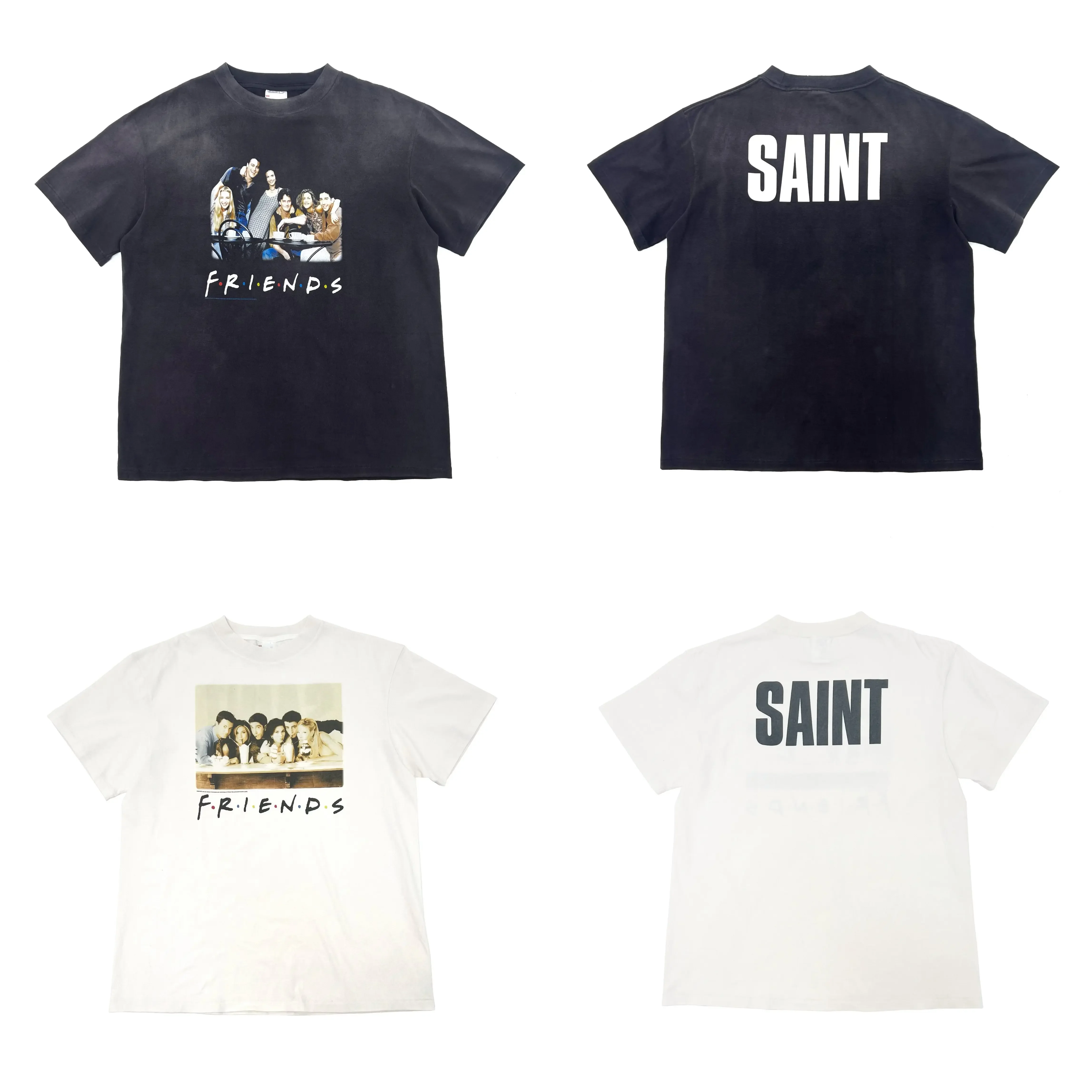 Saint Mx6 Friends print retro washed old cylinder short sleeves