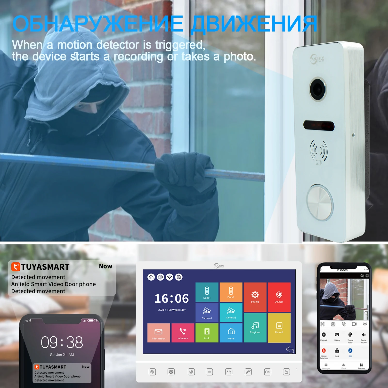 Tuya 1080P 10 Inch Color Touch Screen Wireless WiFi  Intercom Video Doorbell Smart APP Home Kit for RFID Access Control System