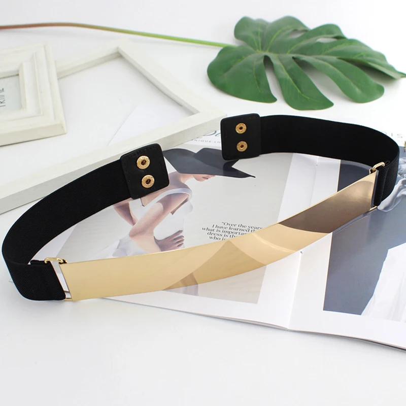 Women Fashion Designer Belts Gold Silver Color Femme Classy Elastic Wide Belt Ladies Apparel Accessory Luxury Waistband