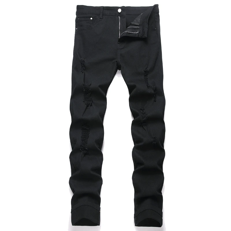 

Denim Pant Men Jeans Straight Pants High Waist Distressed Hole Vintage Washed Trousers Plain Y2k Streetwear Casual Spring 2026