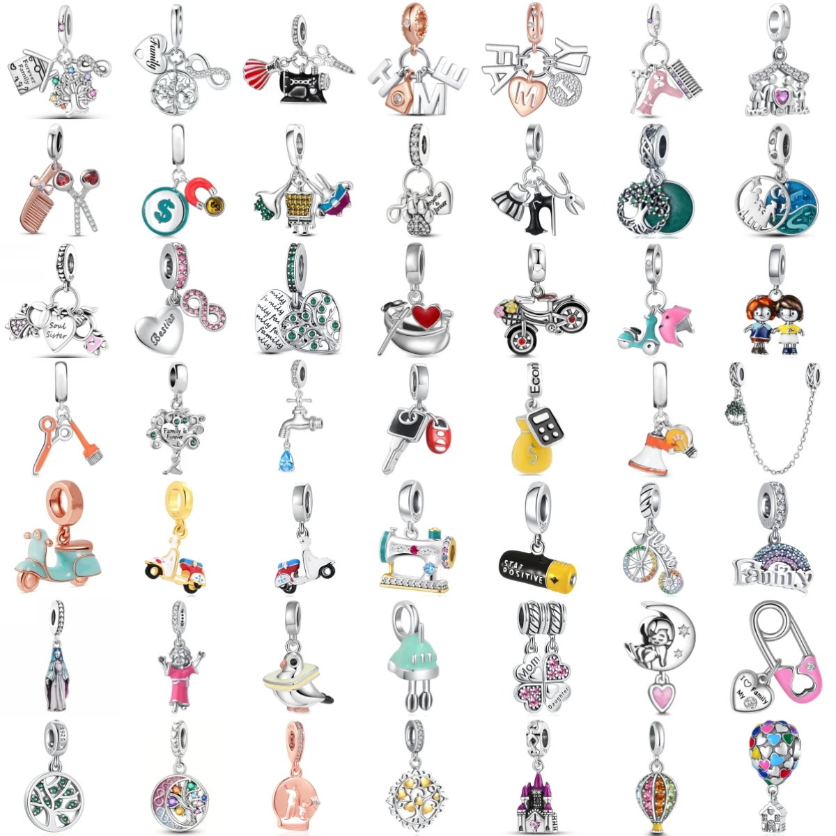 925 Sterling Silver Multi Style Dangle Charms Family Love Scooter Sewing Machine Pendant Beads Fit DIY Women Jewelry Gift