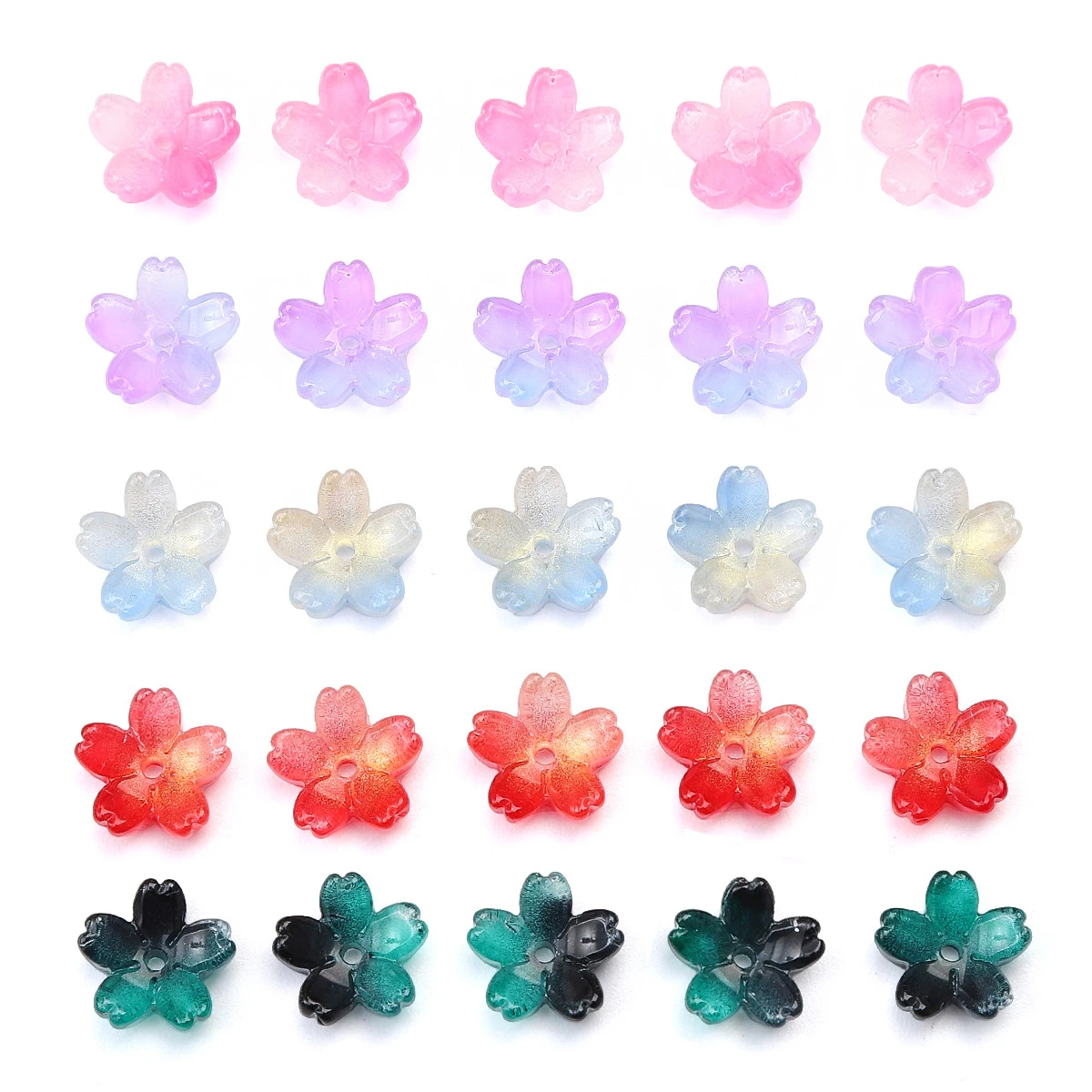 10pcs 11mm Gradient Cherry Blossom Glass Beads with 1mm Hole for DIY Jewelry Making - Necklaces Bracelets Earrings