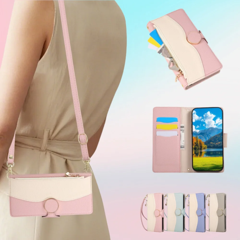 حافظة جيب بسحاب على الكتف لهاتف OPPO Realme P3 Pro P1 Note 60 50 Narzo 50 N53 GT 6 Neo 7X 6SE 5 غطاء جلد كروس 3 بطاقات